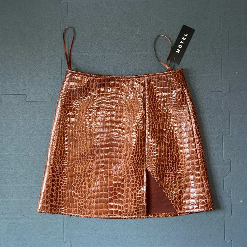 Motel Rocks Brown Snake Skin Pleather Shiny Mini Skirt